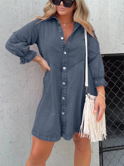 Elena - Chic Denim Dress with Puff Sleeves for Spring