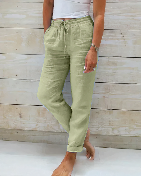 Elena - Chic High-Waisted Linen Trousers for Summer Women