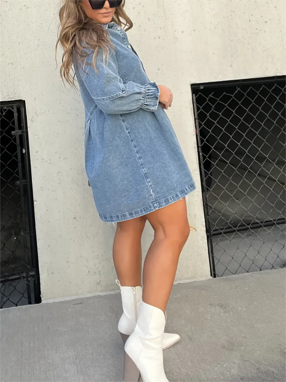 Elena - Chic Denim Dress with Puff Sleeves for Spring