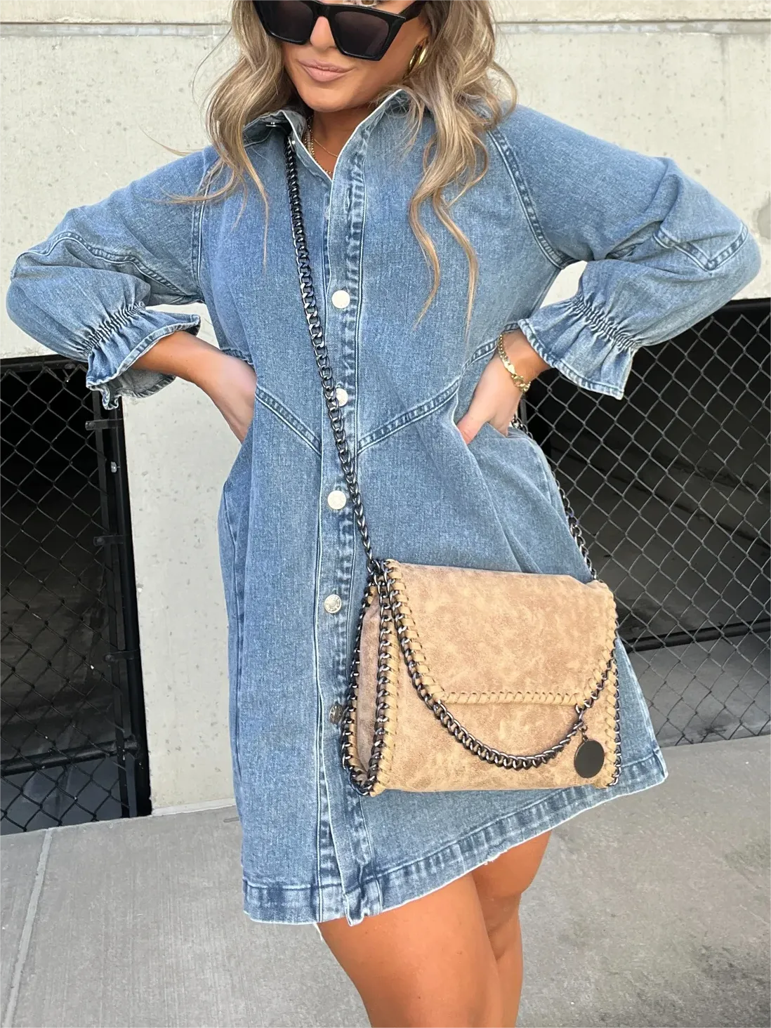 Elena - Chic Denim Dress with Puff Sleeves for Spring